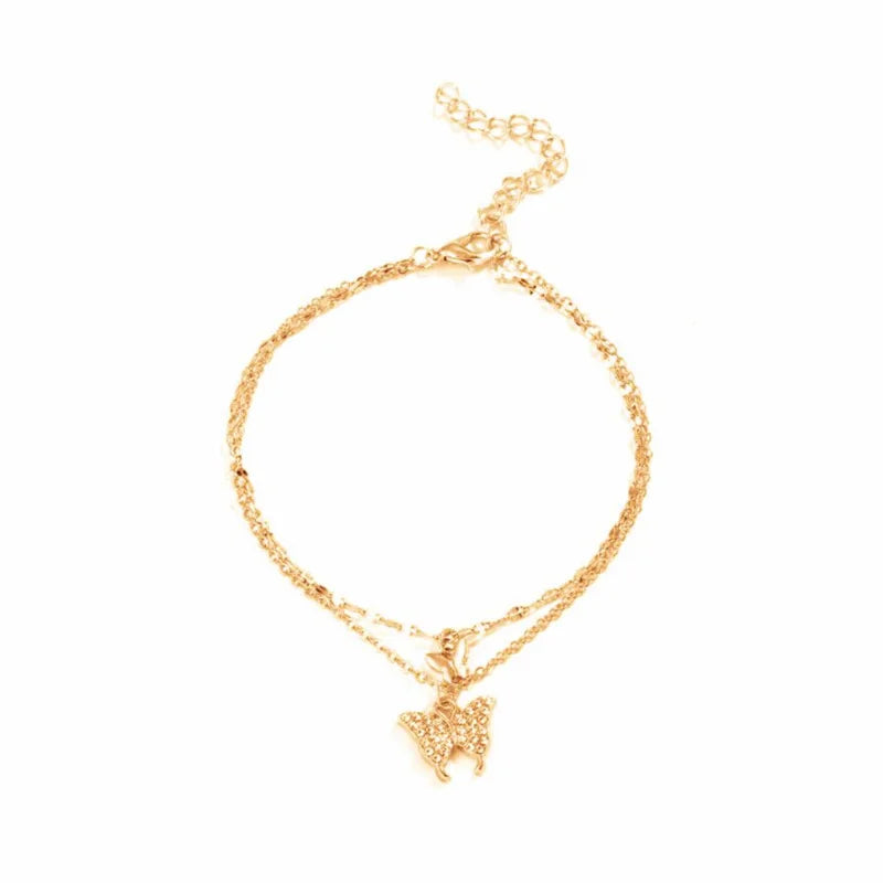 Fashion Bohemia Butterfly Anklet Rhinestone Chain Foot Chain Jewelry for Women Summer Beach Anklet Butterfly Barefoot Chain