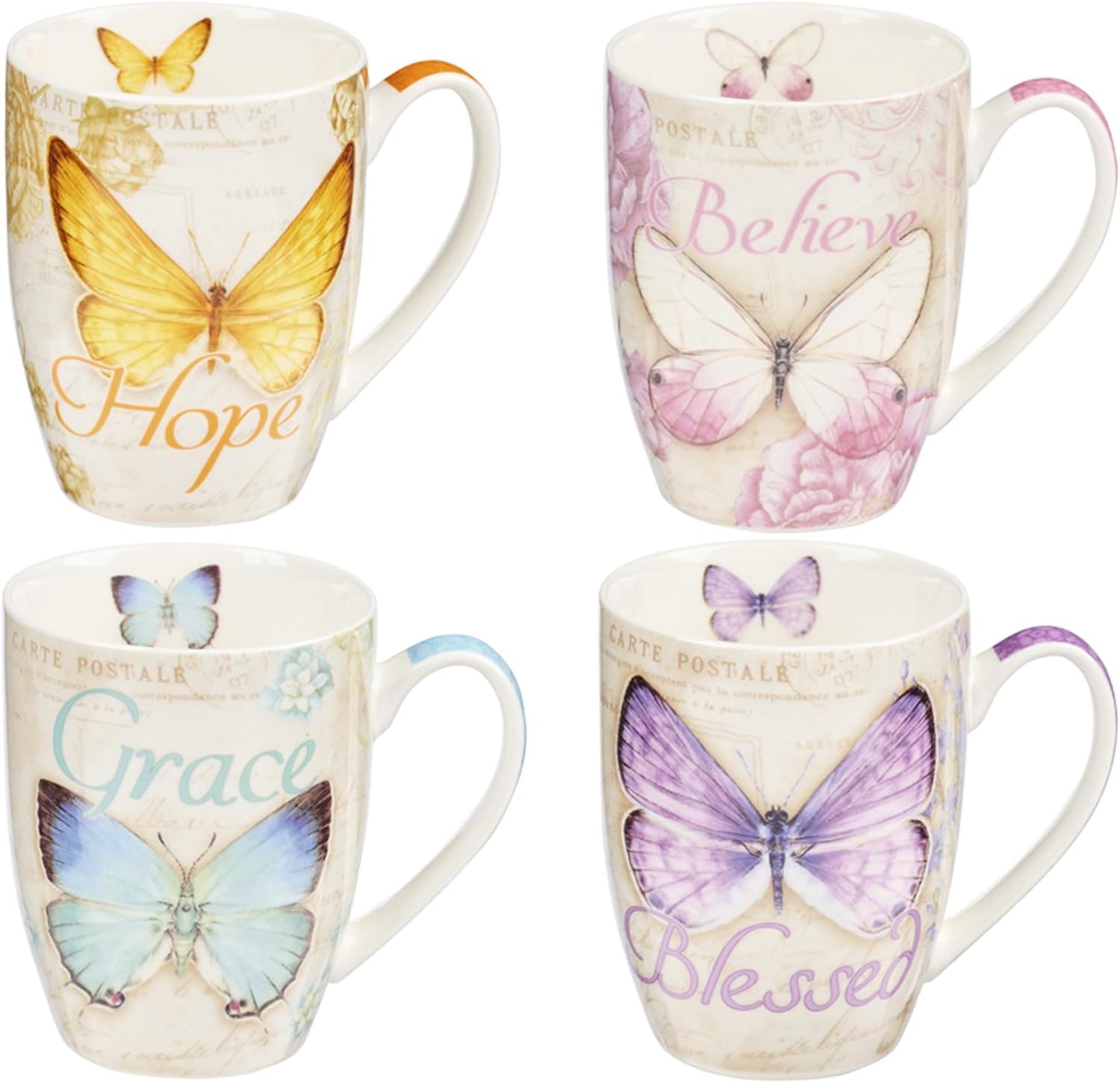 Botanic Blue Butterfly Ceramic Coffee Mug – Inspirational Coffee Cup for Women & Men 12 Oz. Lead-Free Microwave and Dishwasher Safe Coffee Mug with Bible Verse: Grace - Eph. 2:8
