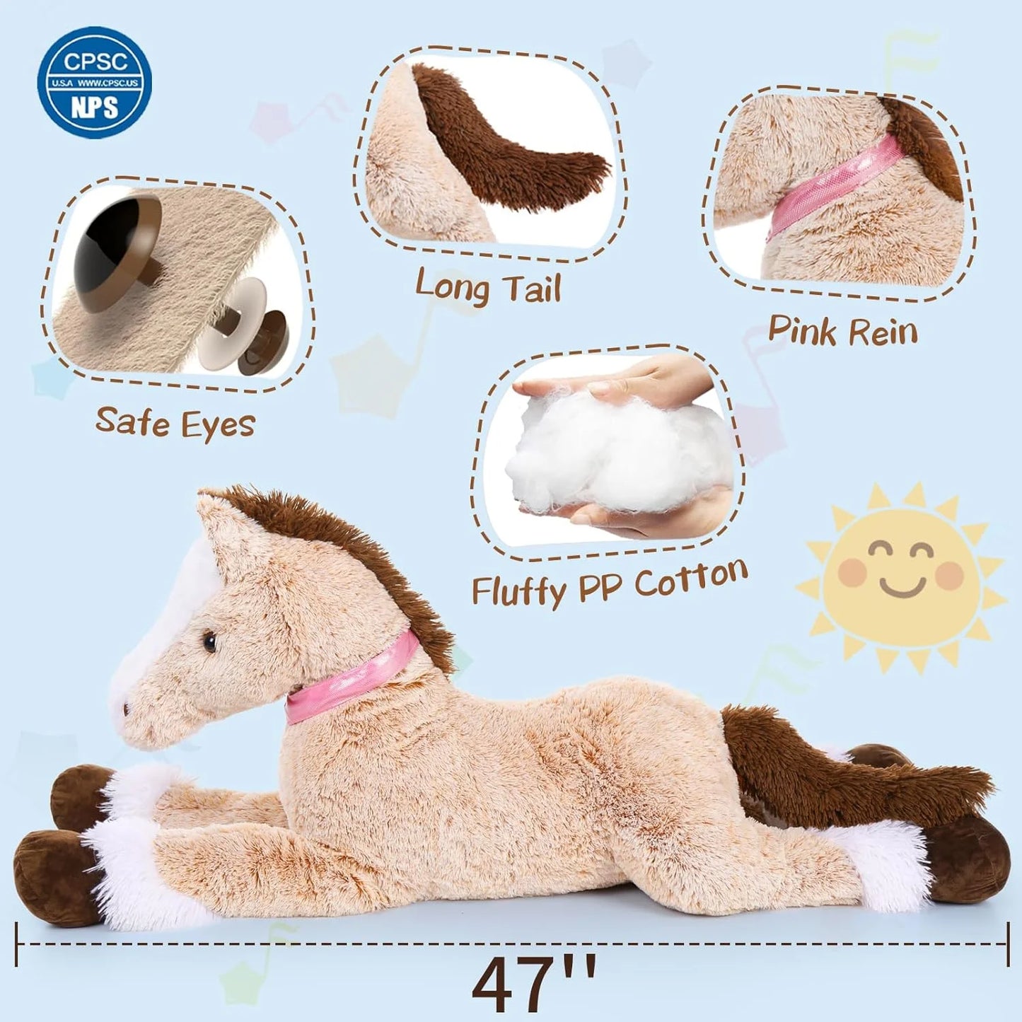 47" Giant Horse Stuffed Animal Large Stuffed Horse Plush Toy