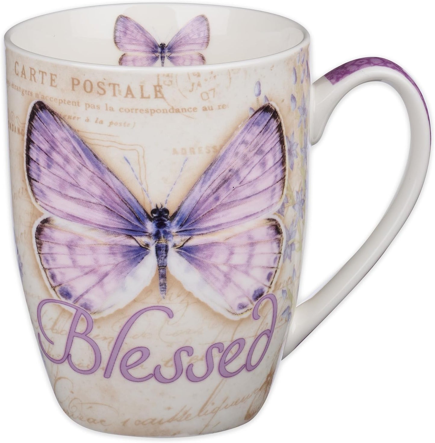 Botanic Blue Butterfly Ceramic Coffee Mug – Inspirational Coffee Cup for Women & Men 12 Oz. Lead-Free Microwave and Dishwasher Safe Coffee Mug with Bible Verse: Grace - Eph. 2:8
