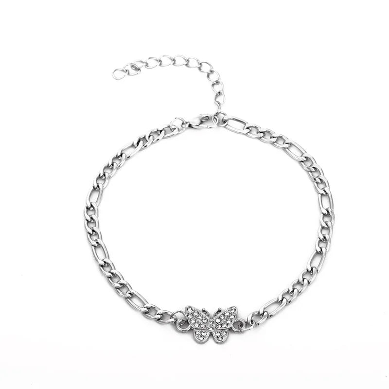 Fashion Bohemia Butterfly Anklet Rhinestone Chain Foot Chain Jewelry for Women Summer Beach Anklet Butterfly Barefoot Chain