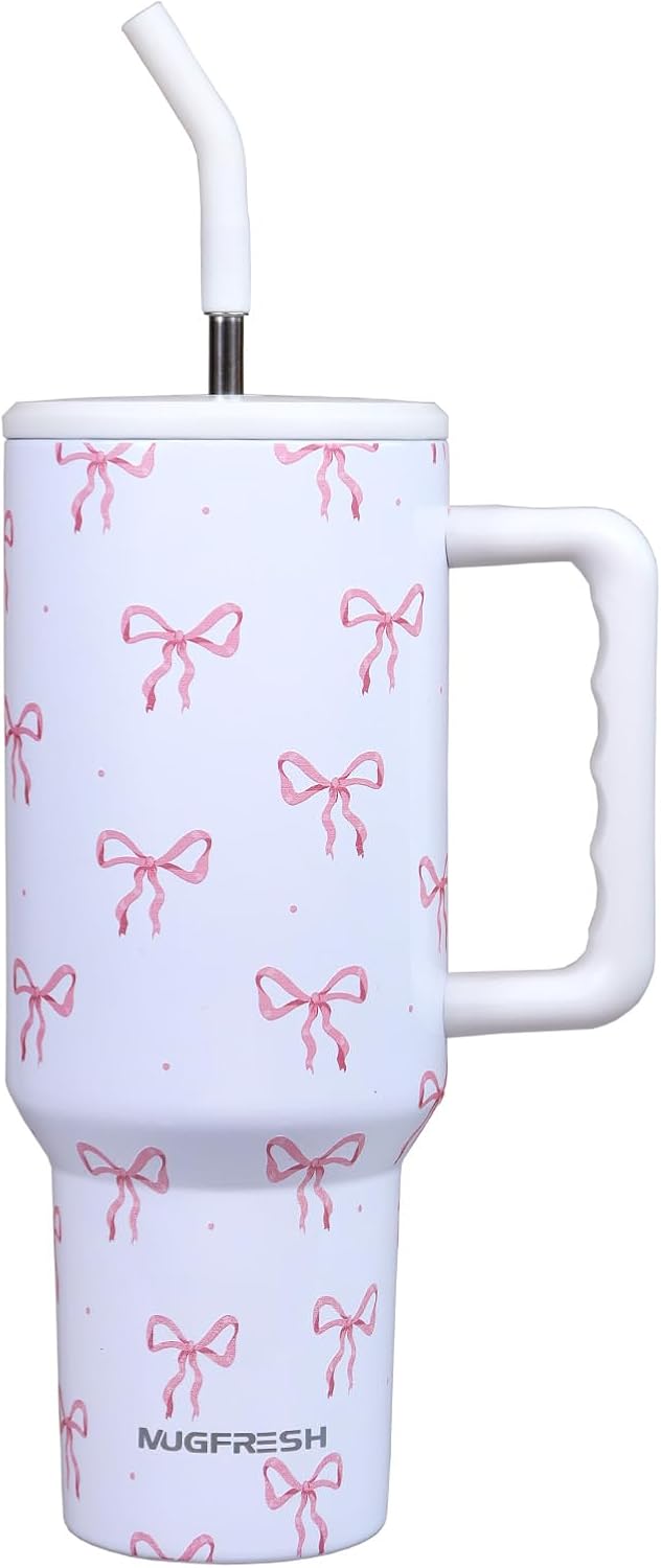 Butterfly Tumbler, Butterfly Gifts for Women 40 Oz Insulated Tumbler with Handle and Straw Cup Holder Friendly Travel Mug Stainless Steel Water Bottle