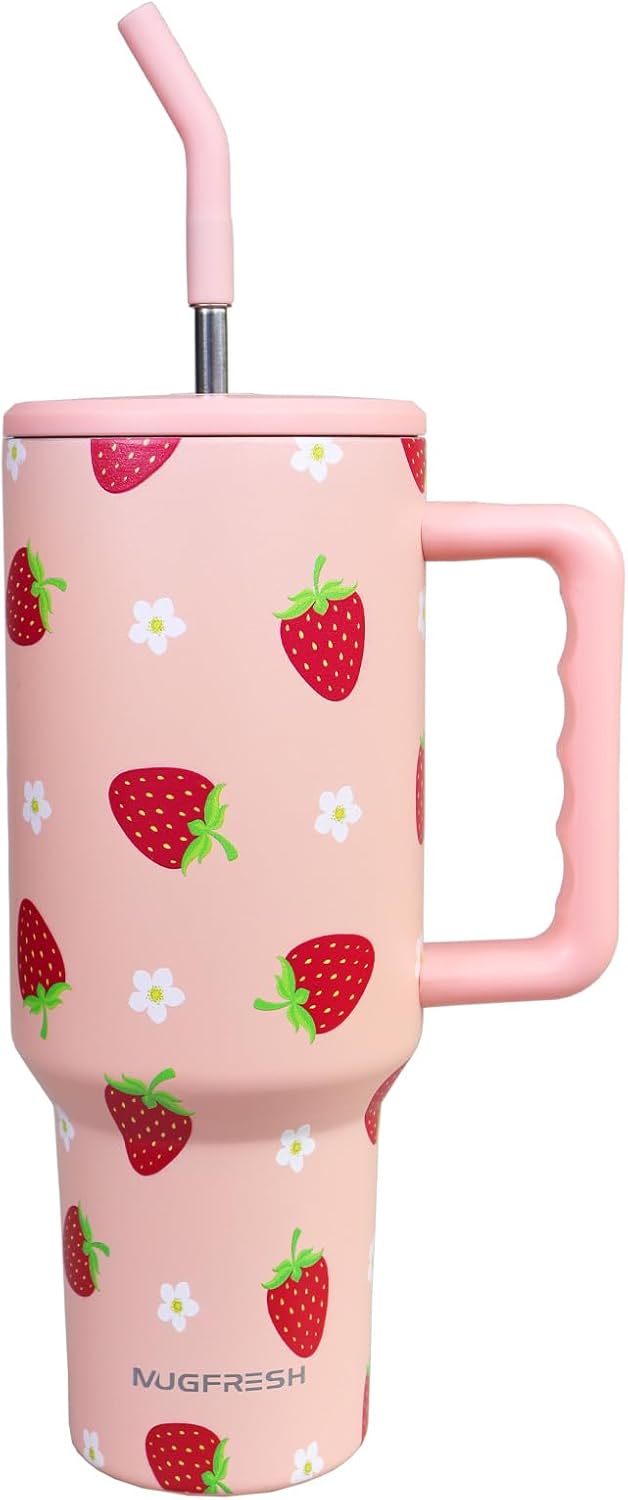 Butterfly Tumbler, Butterfly Gifts for Women 40 Oz Insulated Tumbler with Handle and Straw Cup Holder Friendly Travel Mug Stainless Steel Water Bottle
