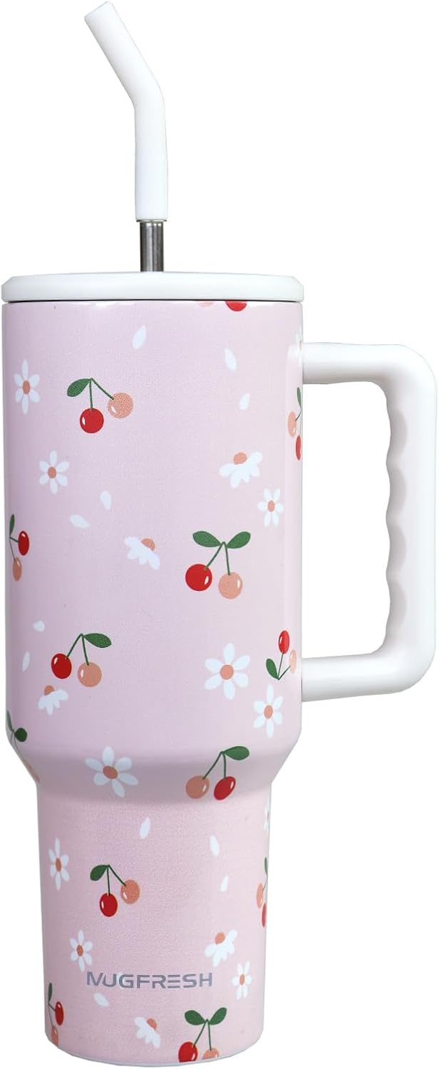 Butterfly Tumbler, Butterfly Gifts for Women 40 Oz Insulated Tumbler with Handle and Straw Cup Holder Friendly Travel Mug Stainless Steel Water Bottle