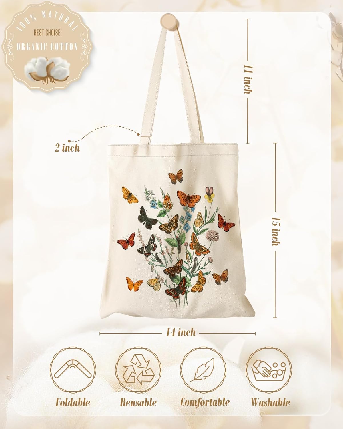 Aesthetic Canvas Tote Bag - Reusable Shoulder Tote Bag for Women Lady Casual Vacation, Shopping, Work, Gym