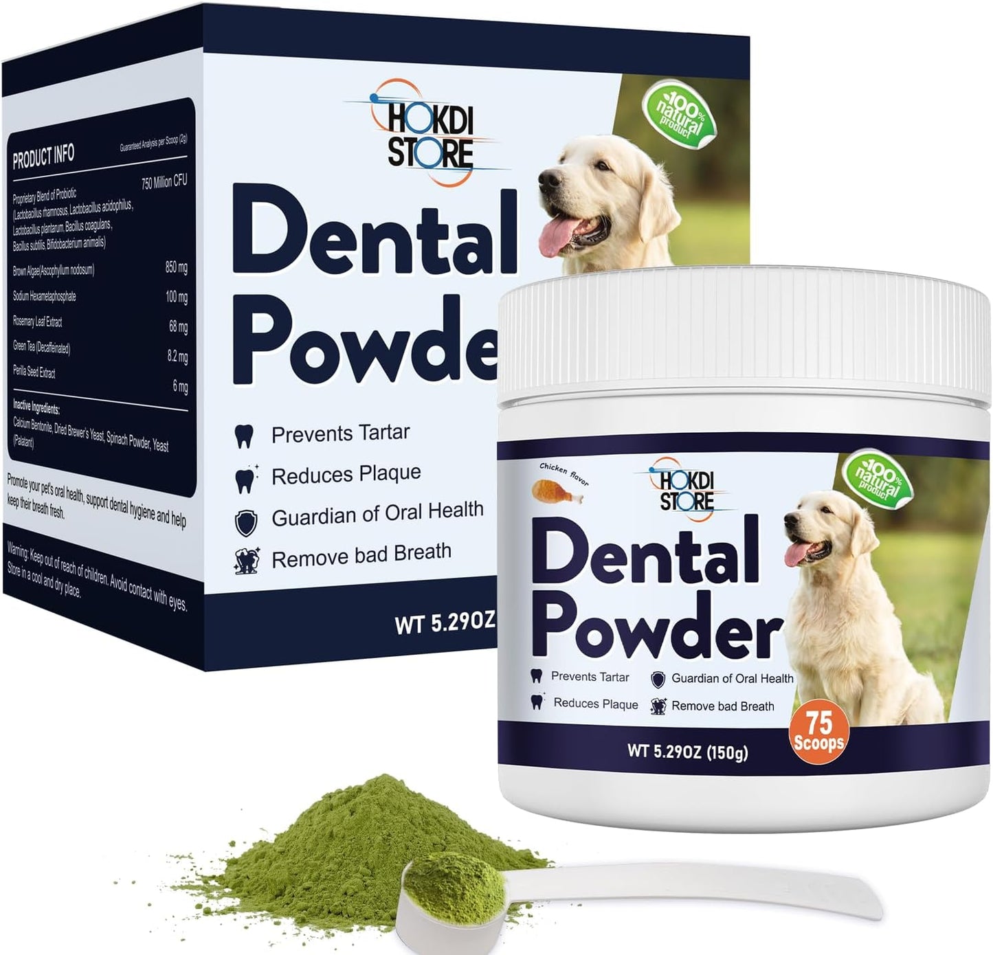 Dog Breath Freshener – Plaque & Tartar Remover Powder with Probiotics & Herbs – Teeth Cleaning & Oral Care – Chicken or Bacon Flavor - 45 & 75 Scoops (3.1 Ounce (Pack of 1), Bacon)
