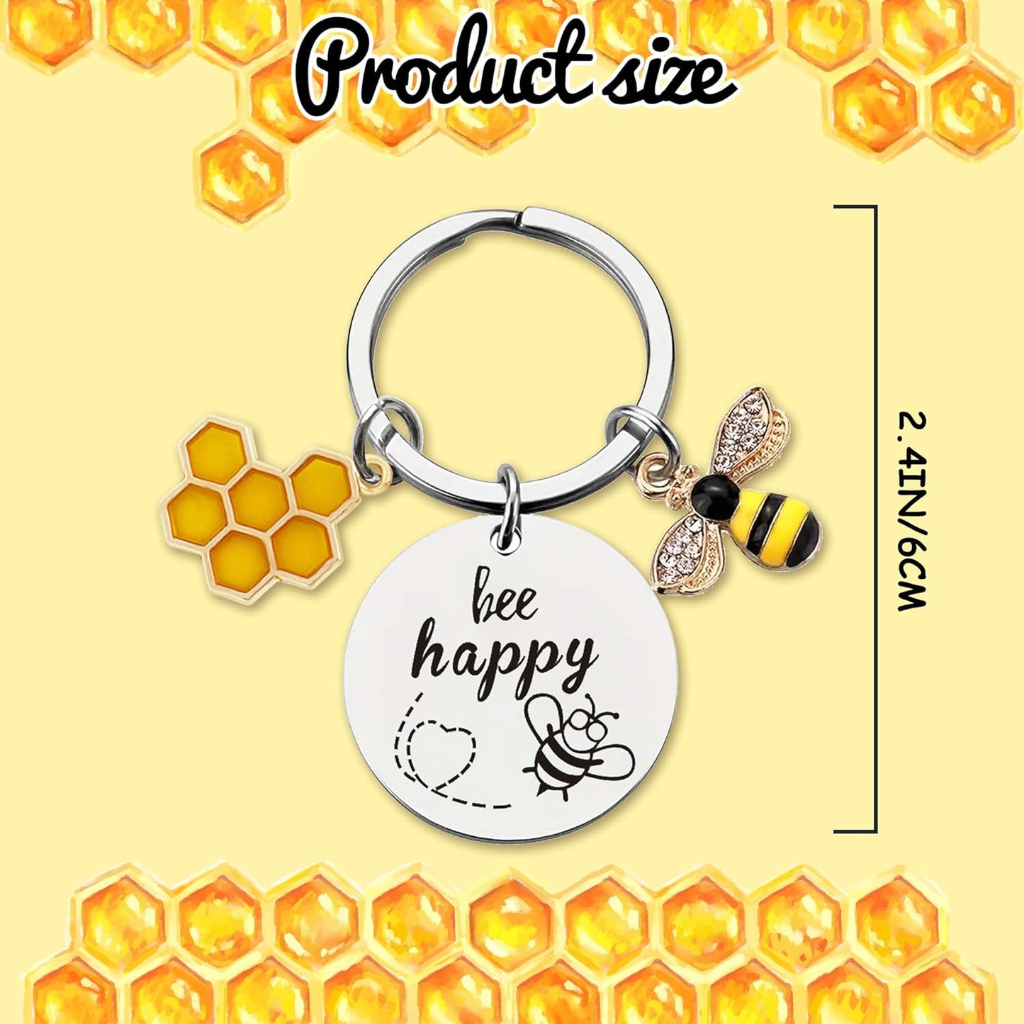 Bee Keychain Inspirational Keyring Gifts - Honey Key Rings for Men Women Kids, Cute Bee Accessories for Bag Purse Wallet Backpack