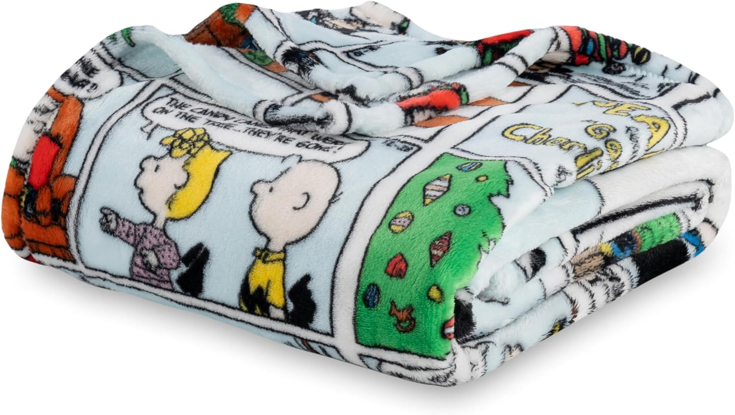 Cute Character Snoopy Plush Oversized Kids Throw Blanket, Christmas Comic Strip Colorized White (50In X 60In)