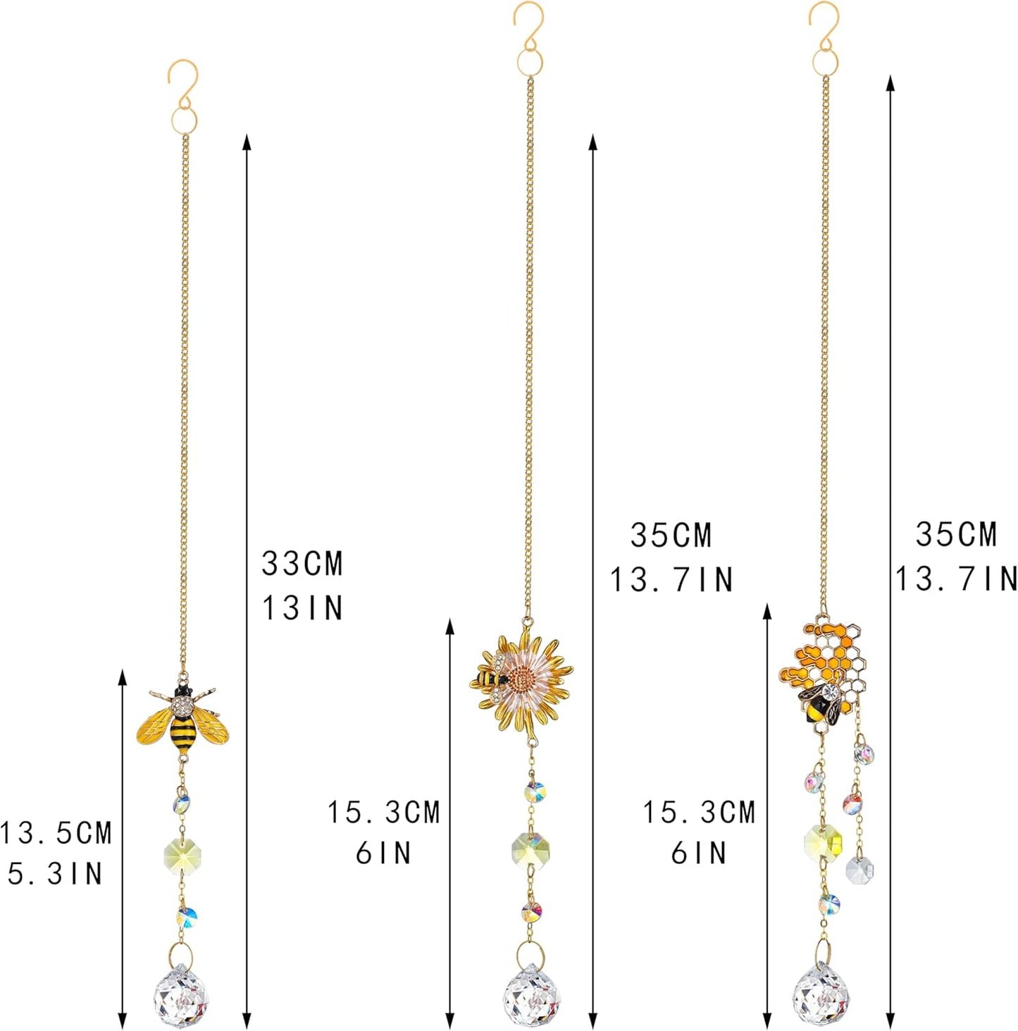 3 Pack Sun Catcher Crystal Honeycomb Bee Ornaments Crystals Bumble Bee Honeycomb with Glass Prisms Decor Garden Suncatcher Window Hanging Gifts for Women,Bee Lovers
