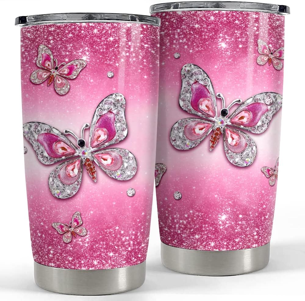 Purple Butterfly Tumbler Jewelry Style Butterfly Lover 20Oz Tumblers with Lid Gift for Women Girl Daughter Sister Mom Christmas Birthday Present