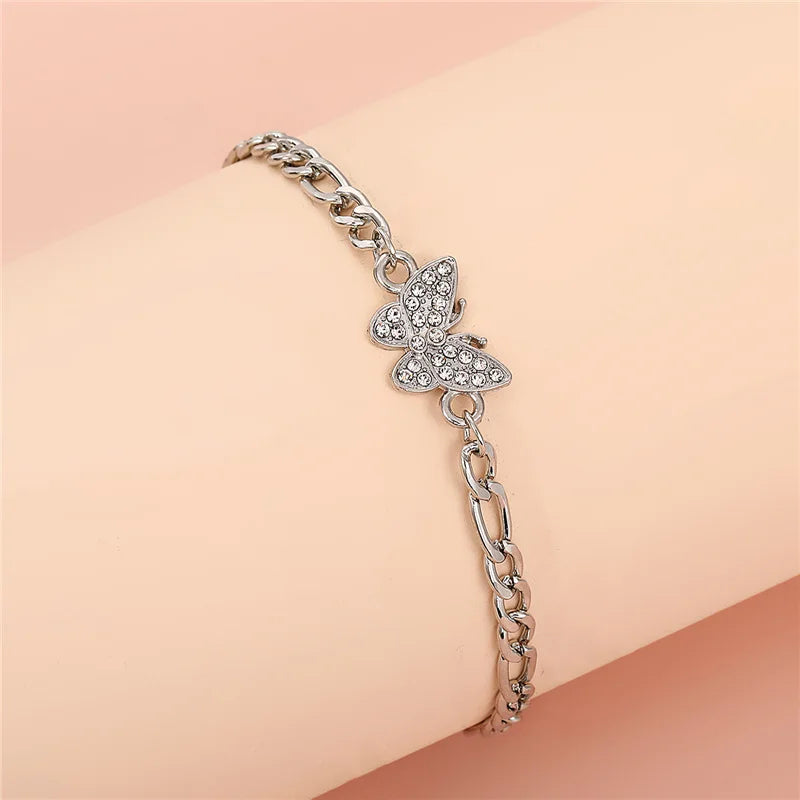 Fashion Bohemia Butterfly Anklet Rhinestone Chain Foot Chain Jewelry for Women Summer Beach Anklet Butterfly Barefoot Chain
