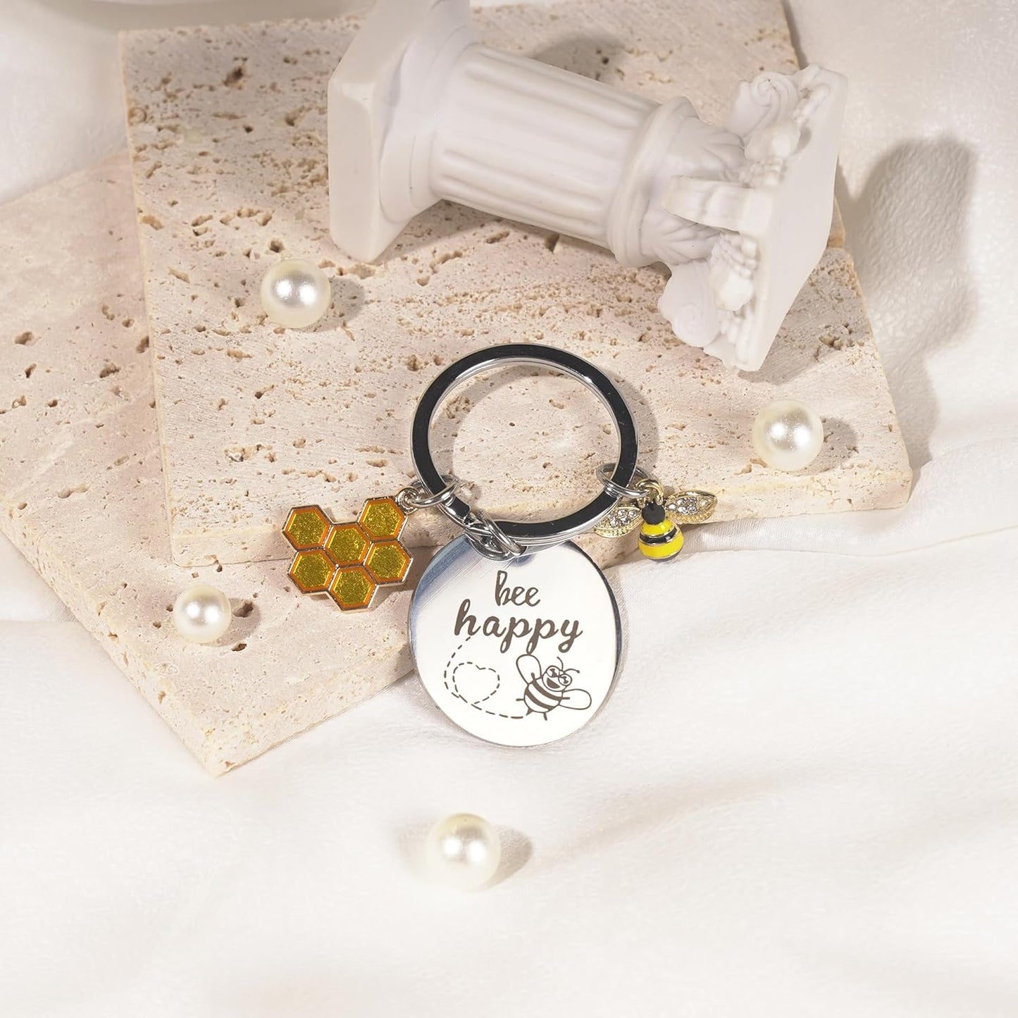 Bee Keychain Inspirational Keyring Gifts - Honey Key Rings for Men Women Kids, Cute Bee Accessories for Bag Purse Wallet Backpack