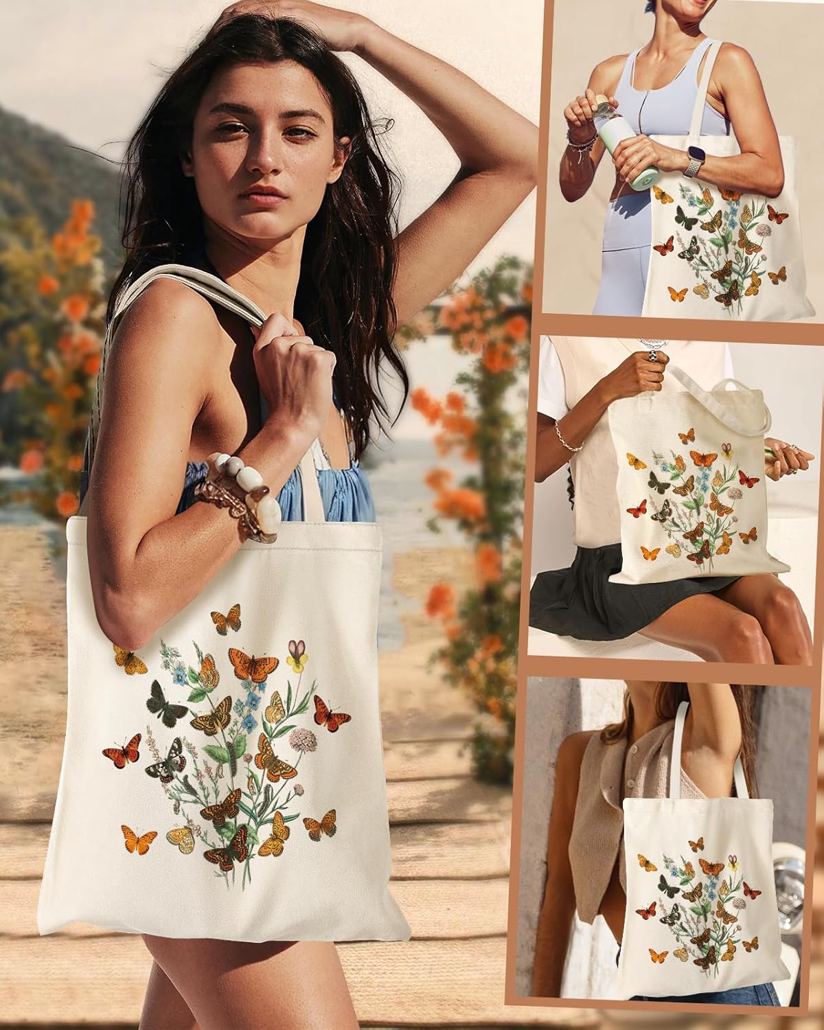 Aesthetic Canvas Tote Bag - Reusable Shoulder Tote Bag for Women Lady Casual Vacation, Shopping, Work, Gym