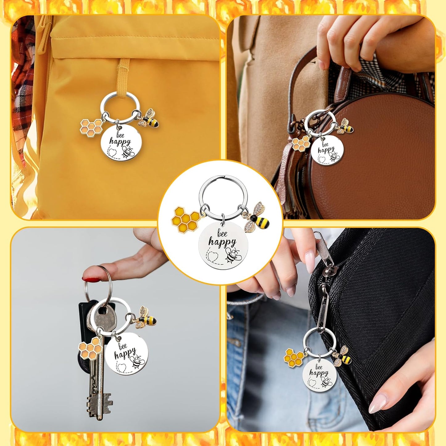 Bee Keychain Inspirational Keyring Gifts - Honey Key Rings for Men Women Kids, Cute Bee Accessories for Bag Purse Wallet Backpack