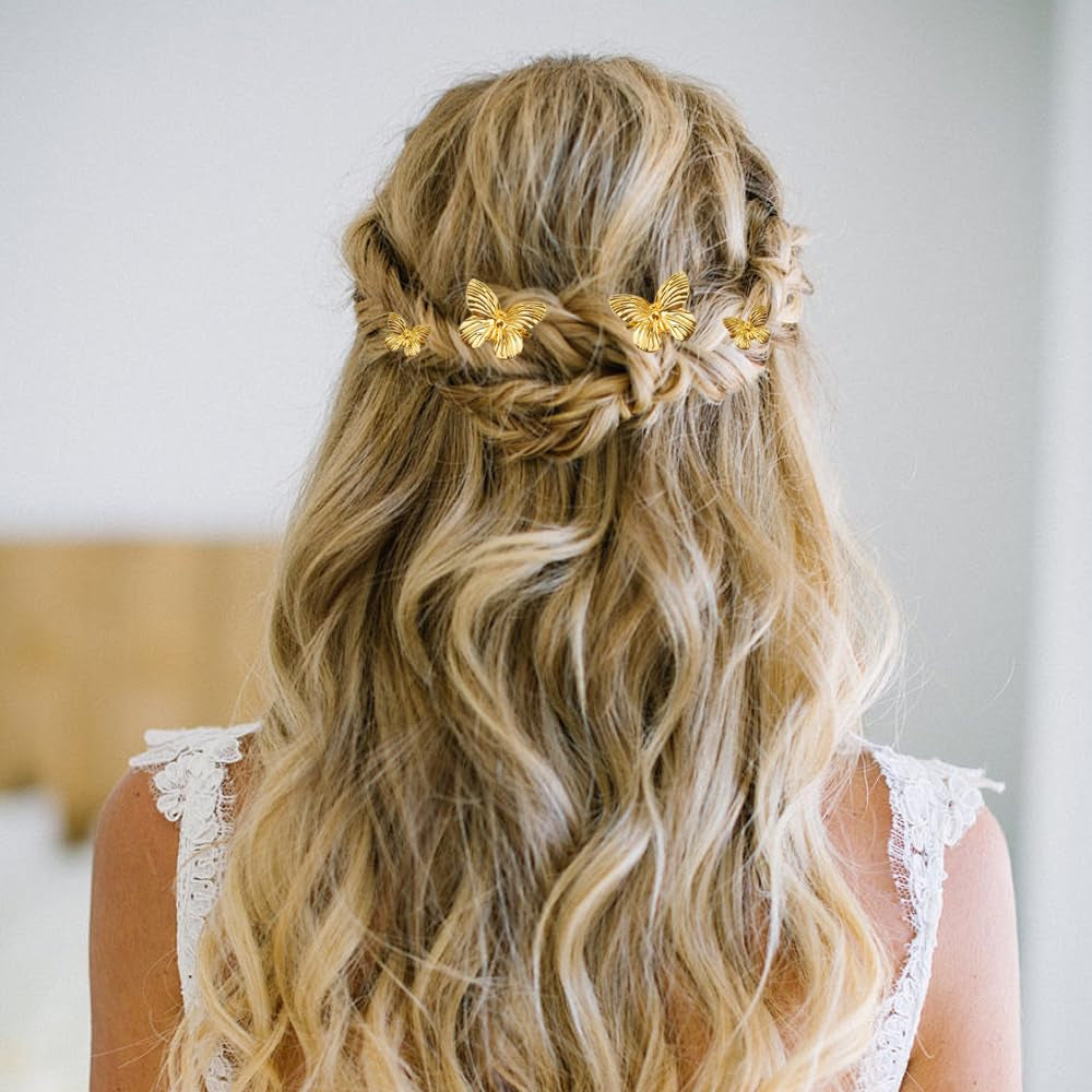 8PCS Butterfly Hair Clips Metal Clamps Gold Bridal Hair Pins Wedding Accessories for Women and Girls