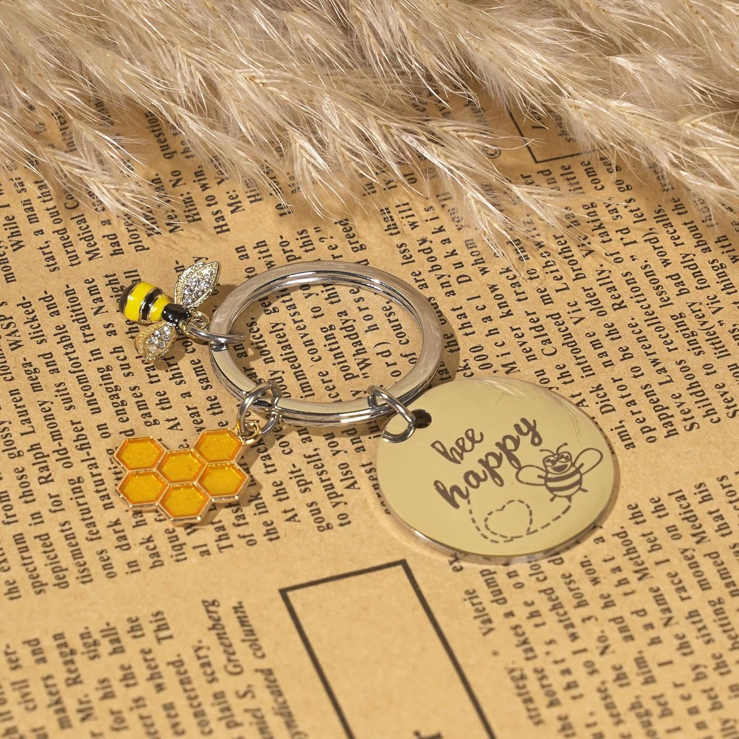 Bee Keychain Inspirational Keyring Gifts - Honey Key Rings for Men Women Kids, Cute Bee Accessories for Bag Purse Wallet Backpack