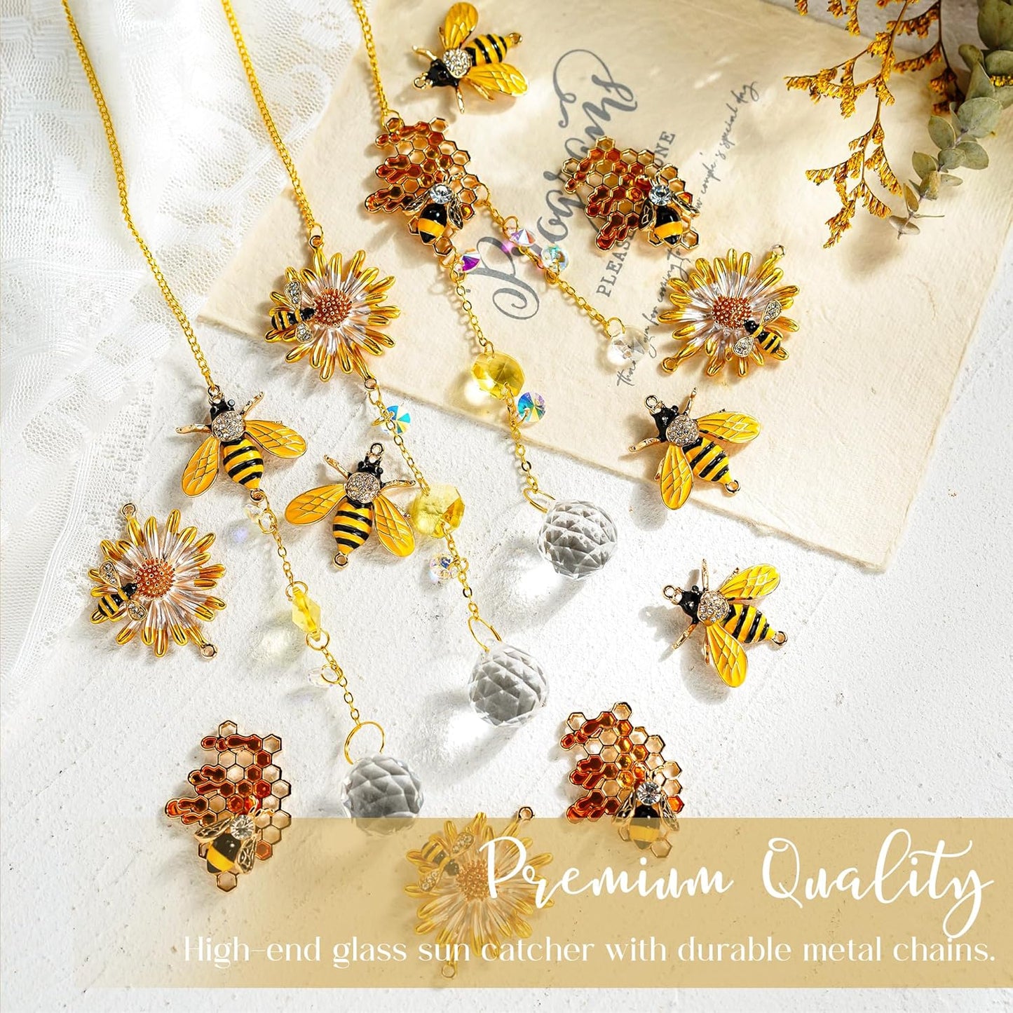 3 Pack Sun Catcher Crystal Honeycomb Bee Ornaments Crystals Bumble Bee Honeycomb with Glass Prisms Decor Garden Suncatcher Window Hanging Gifts for Women,Bee Lovers