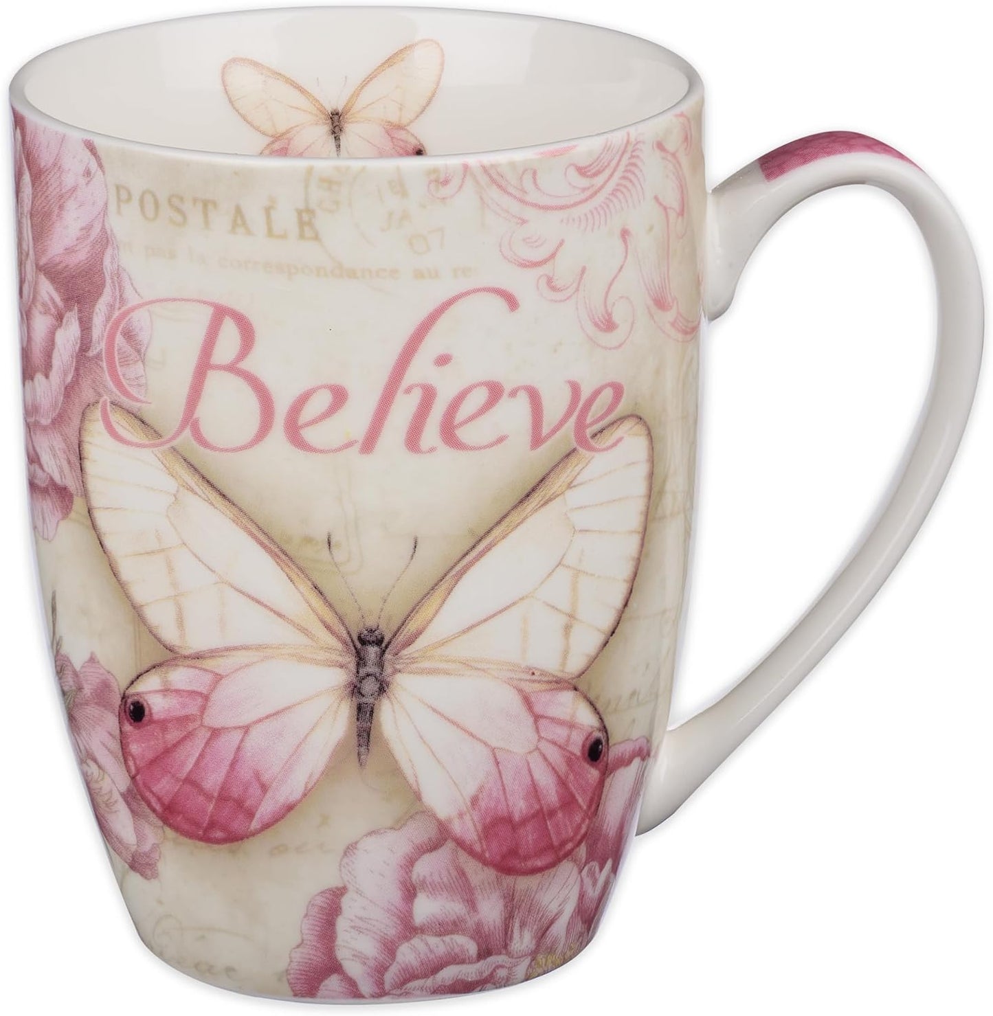 Botanic Blue Butterfly Ceramic Coffee Mug – Inspirational Coffee Cup for Women & Men 12 Oz. Lead-Free Microwave and Dishwasher Safe Coffee Mug with Bible Verse: Grace - Eph. 2:8