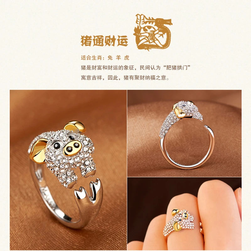 Milangirl Cubic Zirconia Open Wedding Adjustable Rings Cute Finger Ring Bunny Animal Jewelry Rabbit Shape Rings for Women