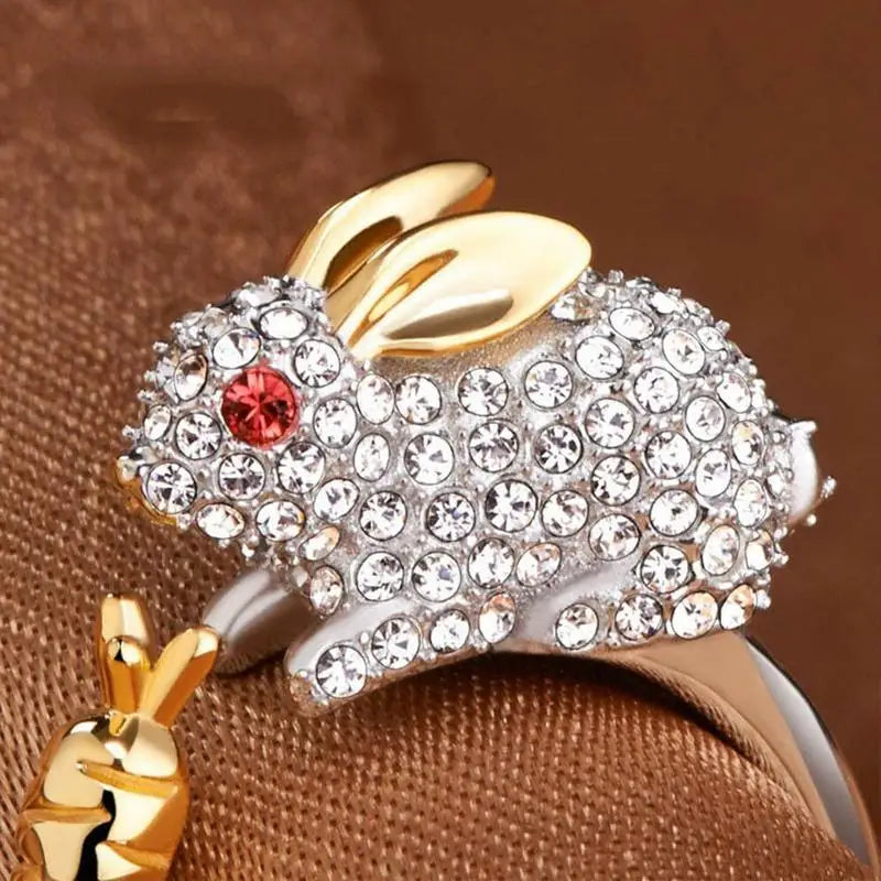 Milangirl Cubic Zirconia Open Wedding Adjustable Rings Cute Finger Ring Bunny Animal Jewelry Rabbit Shape Rings for Women