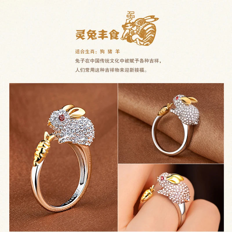 Milangirl Cubic Zirconia Open Wedding Adjustable Rings Cute Finger Ring Bunny Animal Jewelry Rabbit Shape Rings for Women
