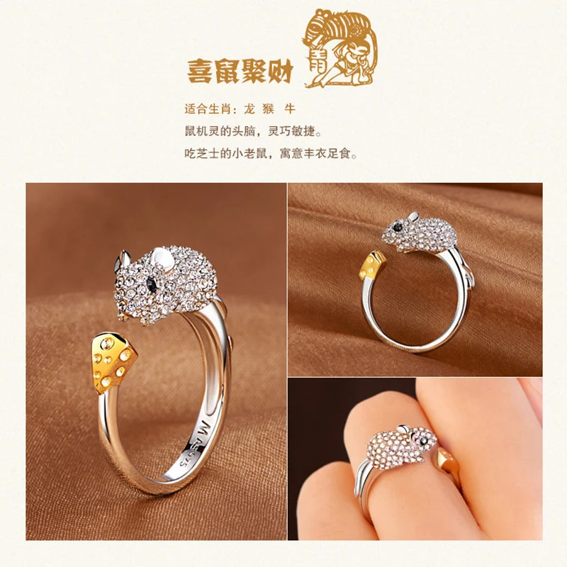 Milangirl Cubic Zirconia Open Wedding Adjustable Rings Cute Finger Ring Bunny Animal Jewelry Rabbit Shape Rings for Women