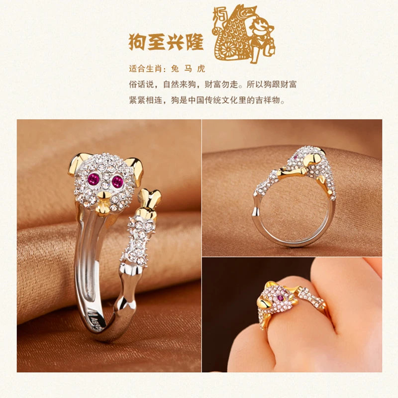 Milangirl Cubic Zirconia Open Wedding Adjustable Rings Cute Finger Ring Bunny Animal Jewelry Rabbit Shape Rings for Women