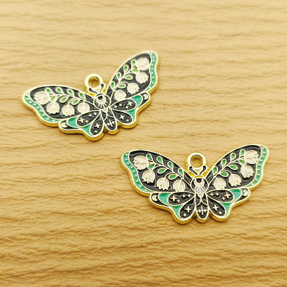 10Pcs Flower Butterfly Charm for Jewelry Making Enamel Necklace Bracelet Earring Pendant Diy Accessories Alloy Metal Gold Plated