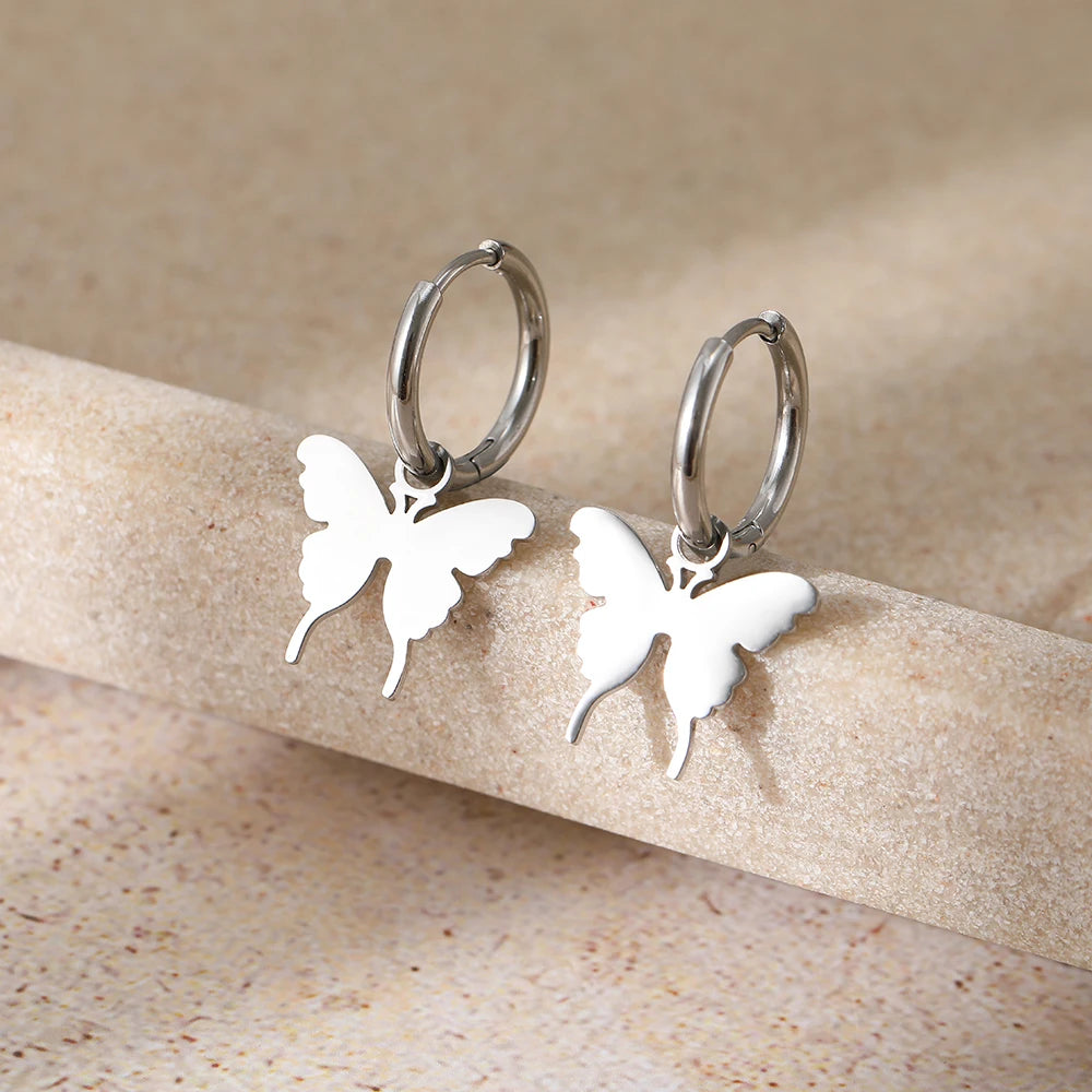 Stainless Steel Earrings Elegant Dainty Butterfly Pendants New Senior Fresh Kpop Korean Fashion Hoop Earrings for Women Jewelry