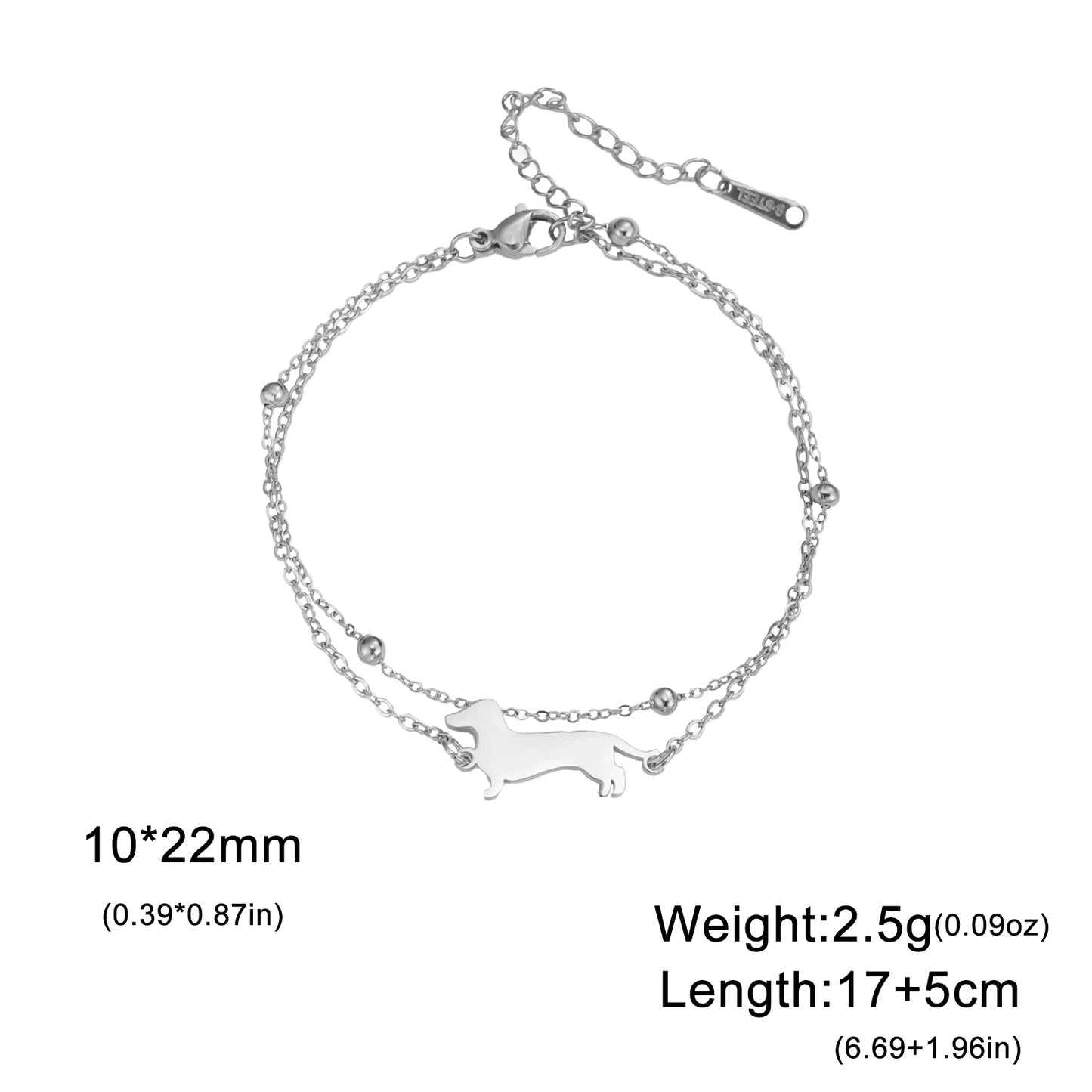 Dachshunds Sausage Dog Bracelets for Women Stainless Steel Double Layers Beads Chain Bracelets Jewelry Birthday Gift