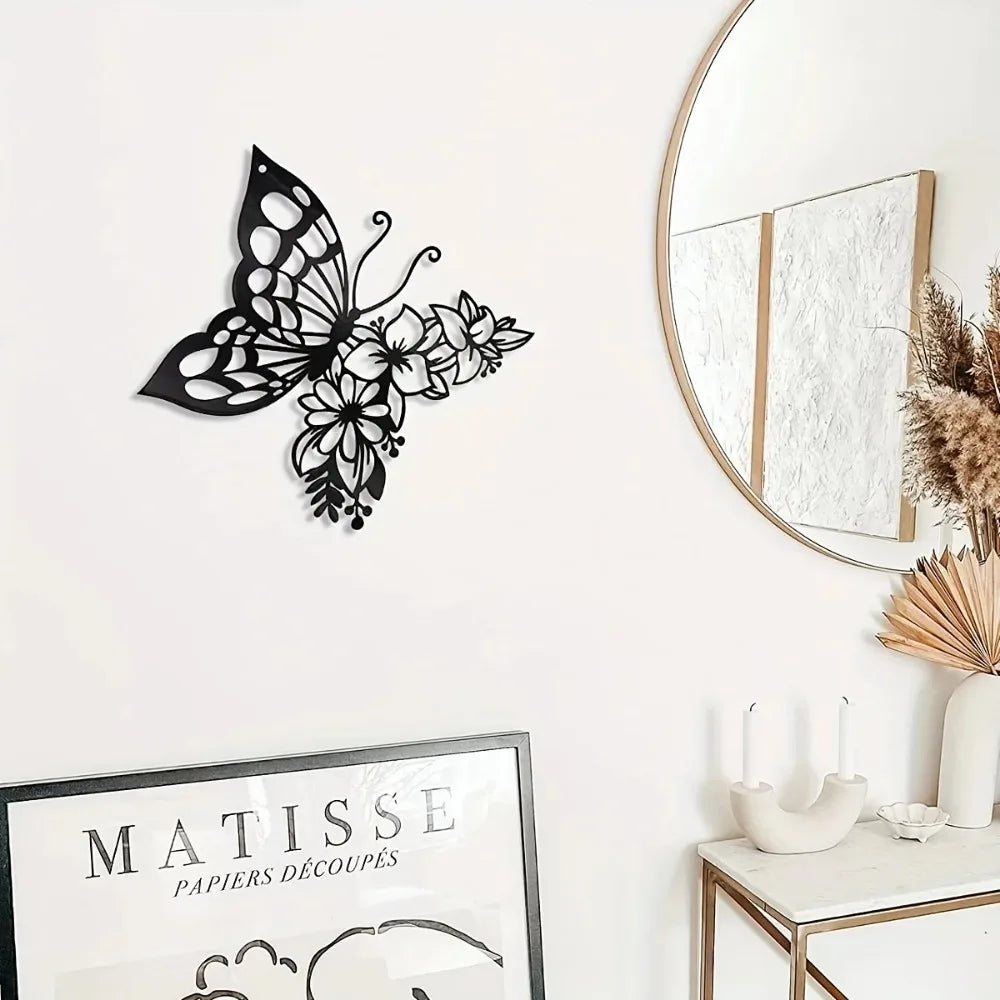 CIFBUY Metal Wall Art Elegant Butterfly Metal Wall Decor Modern Metal Wall Silhouette Easy Installation Home Decoration Artwork