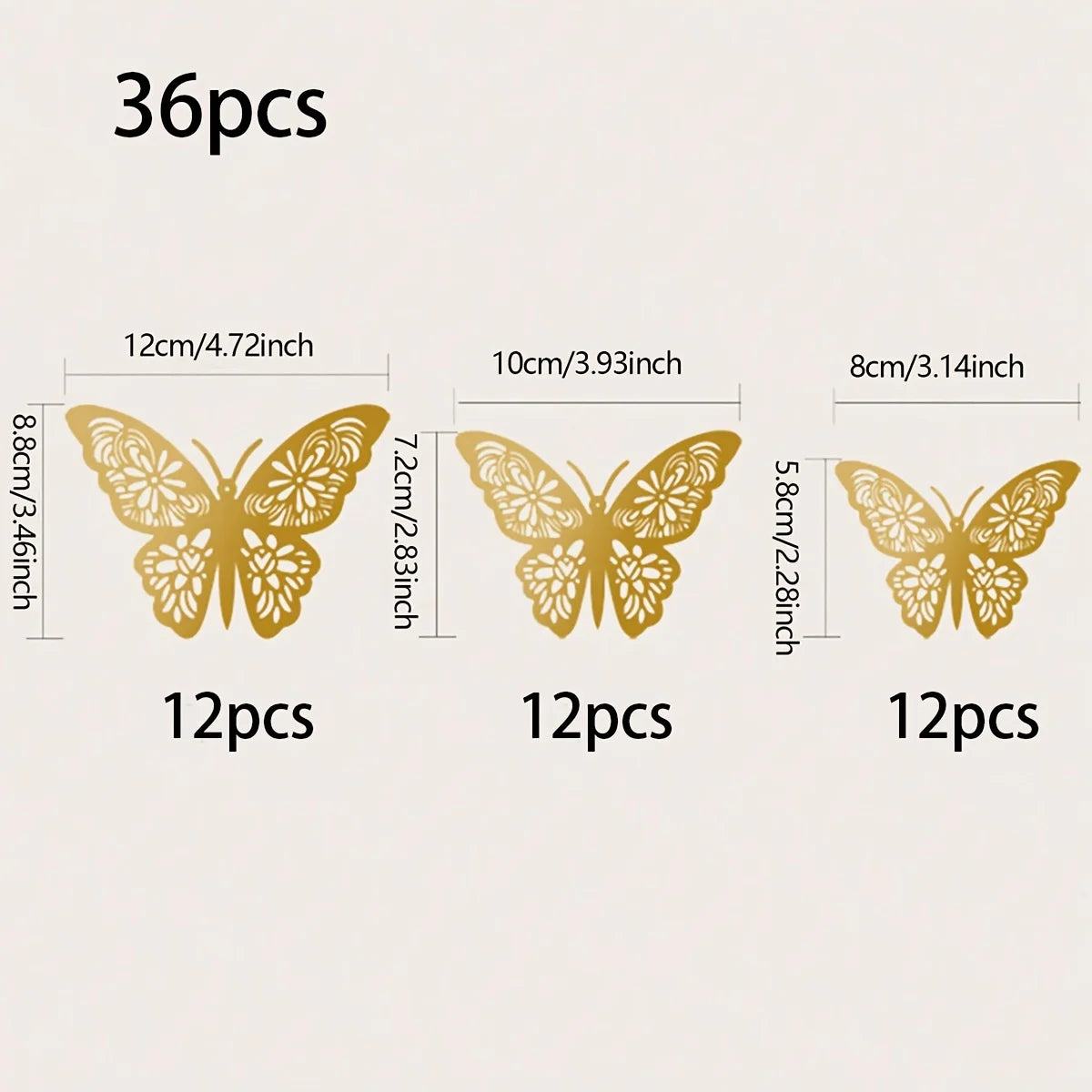 12/36/72PCS 3D Butterfly Wall Decor 4 Styles 3 Sizes,Butterfly Decorations for Butterfly Birthday Party Cake Room Decorations
