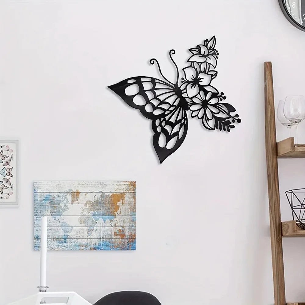 CIFBUY Metal Wall Art Elegant Butterfly Metal Wall Decor Modern Metal Wall Silhouette Easy Installation Home Decoration Artwork