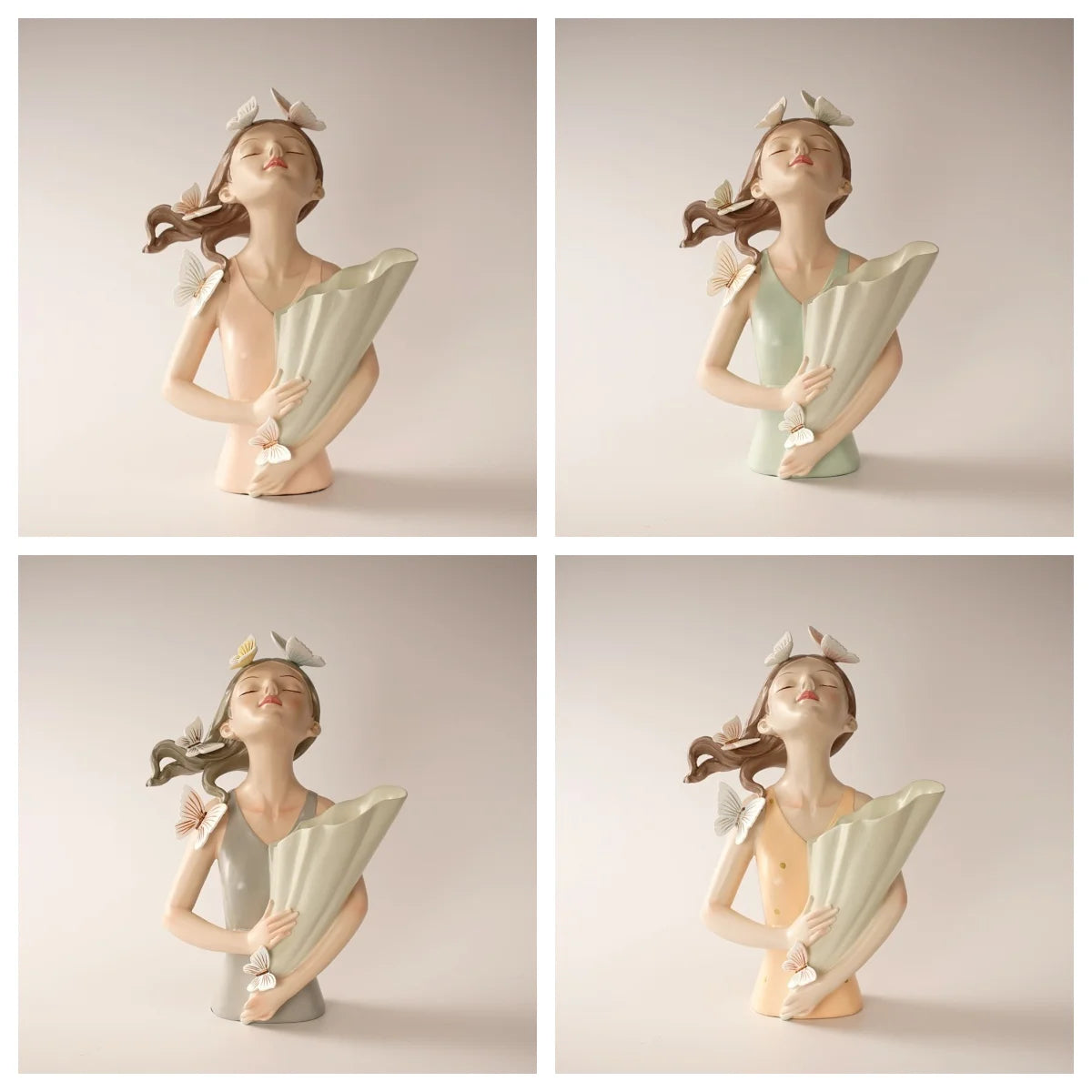 30Cm Butterfly and Girl Vase Statue Handmade Modern Art Figurines Home Decoration Living Pink Room Interior Bedroom Decor Resin