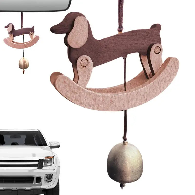 Wooden Sausage Dog Carousel Wind Chime Pendant with Bell 3D Dachshund Shape Wind Chime Cartoon Car Charm Ornament