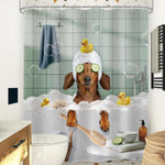Funny Dog Shower Curtain Vintage Hilarious Dachshund Bath Soap Cute Animal Puppy Pets Bubbles Duck with Hooks Fabric Waterproof