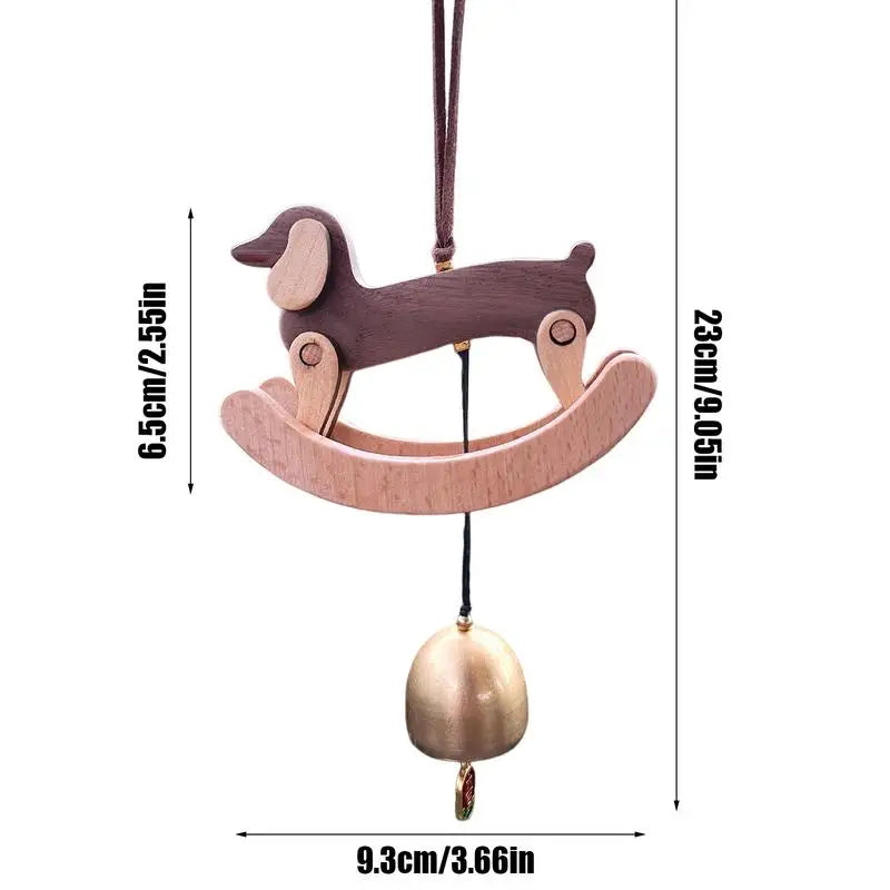 Wooden Sausage Dog Carousel Wind Chime Pendant with Bell 3D Dachshund Shape Wind Chime Cartoon Car Charm Ornament