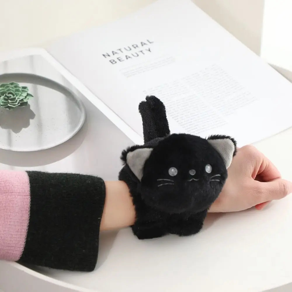 Simulation Cat Plush Slap Bracelet Smile Wrist Style Plush Doll Slap Bracelet with Tail Cute Cat Plush Wrist Band Birthday Gift