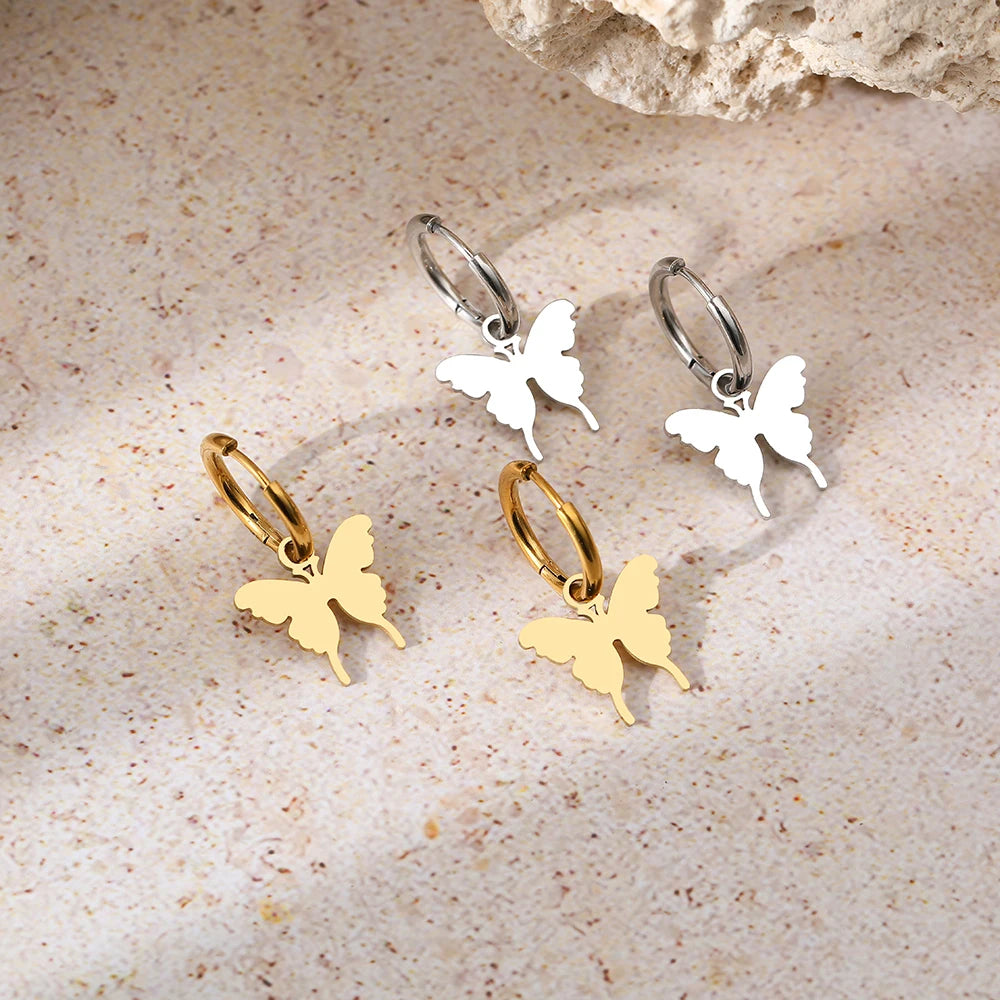 Stainless Steel Earrings Elegant Dainty Butterfly Pendants New Senior Fresh Kpop Korean Fashion Hoop Earrings for Women Jewelry