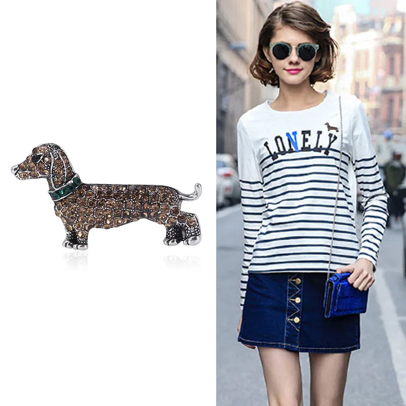 Rhinestone Dachshund Brooches for Women Unisex Animal Pin Dog Lapel Pins Banquet Party Backpack Gifts Jewelry Accessories