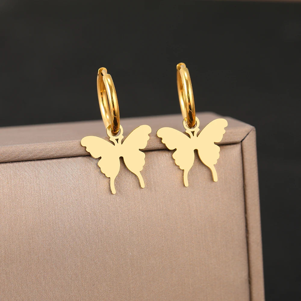 Stainless Steel Earrings Elegant Dainty Butterfly Pendants New Senior Fresh Kpop Korean Fashion Hoop Earrings for Women Jewelry