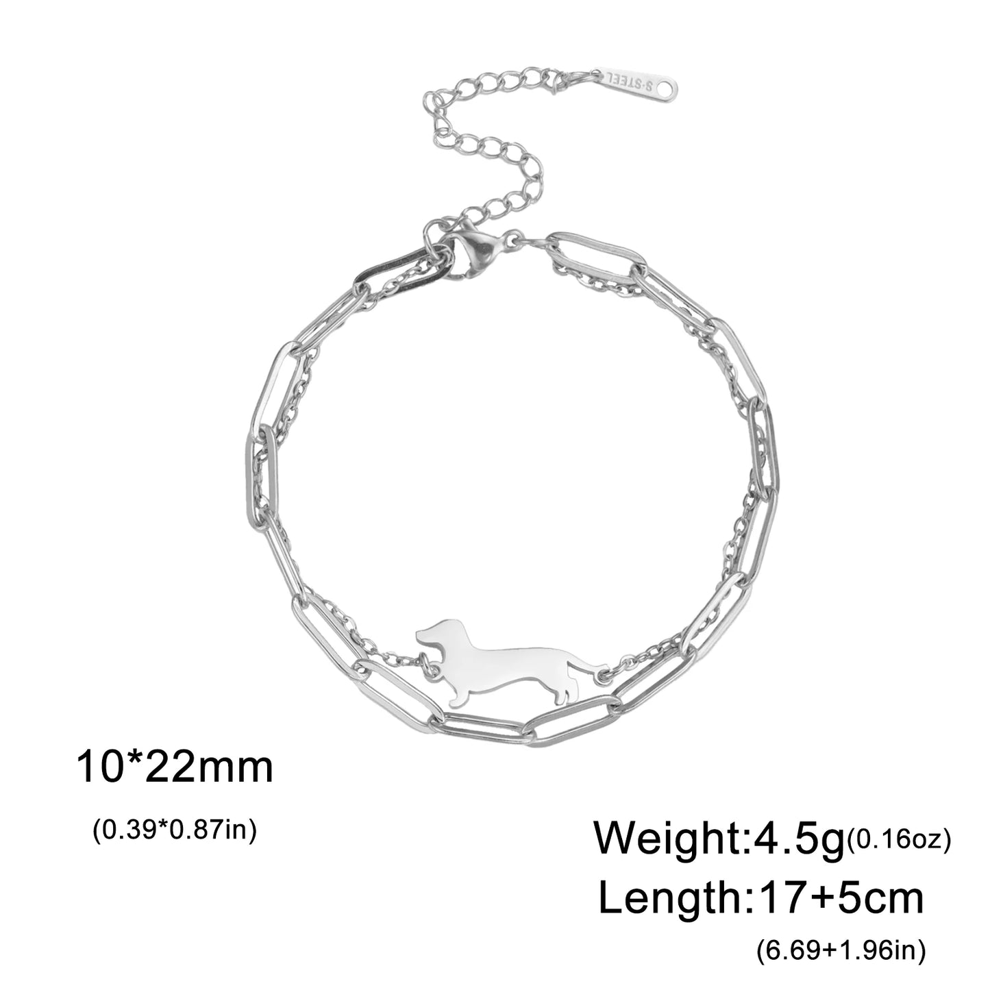 Dachshunds Sausage Dog Bracelets for Women Stainless Steel Double Layers Beads Chain Bracelets Jewelry Birthday Gift