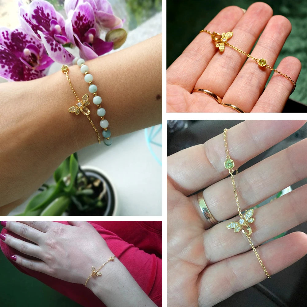 Bee Bracelet for Woman Citrine Gemstones Bracelets 925 Sterling Silve 14K Gold Plated Designer Jewelry for Lover LMHI002
