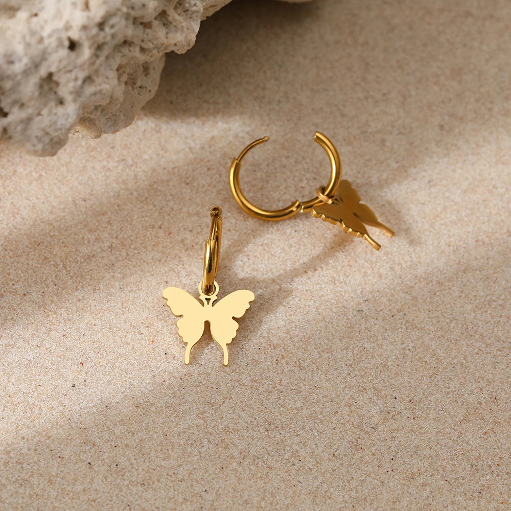 Stainless Steel Earrings Elegant Dainty Butterfly Pendants New Senior Fresh Kpop Korean Fashion Hoop Earrings for Women Jewelry