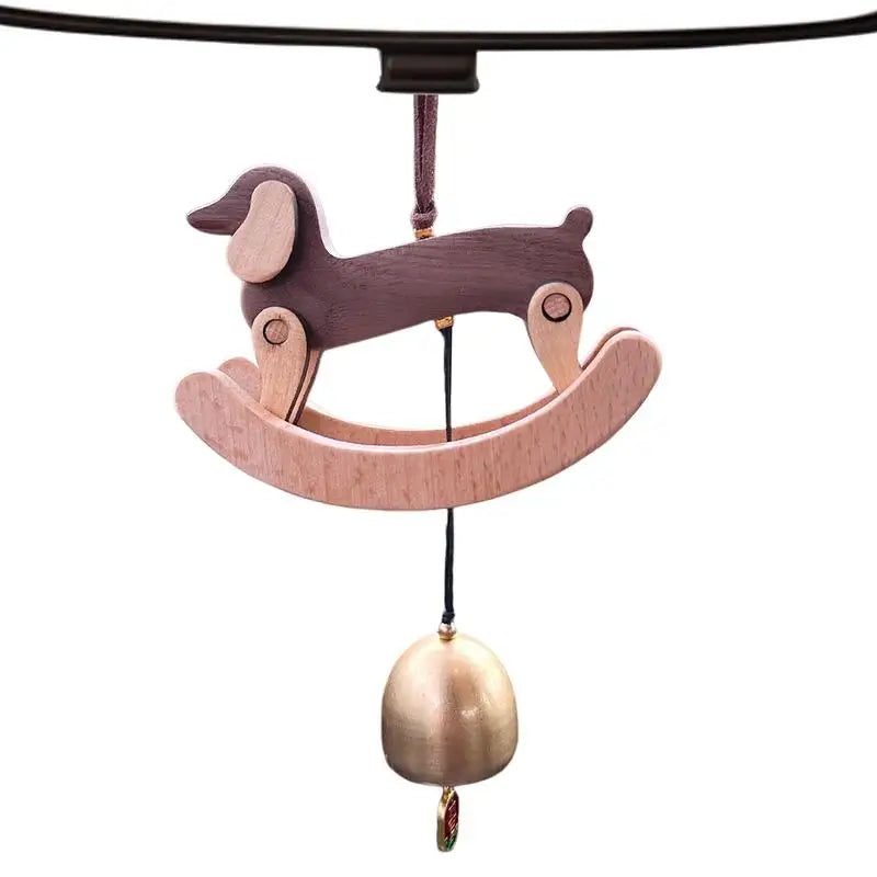 Wooden Sausage Dog Carousel Wind Chime Pendant with Bell 3D Dachshund Shape Wind Chime Cartoon Car Charm Ornament