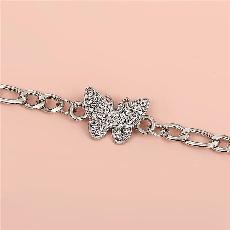 Fashion Bohemia Butterfly Anklet Rhinestone Chain Foot Chain Jewelry for Women Summer Beach Anklet Butterfly Barefoot Chain