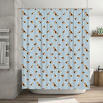 Blue Plaid Dog Pattern Shower Curtain Cute Beagle Print Home Decoration Waterproof Bath Mat Cover Size 72X84Inches for Bathroom