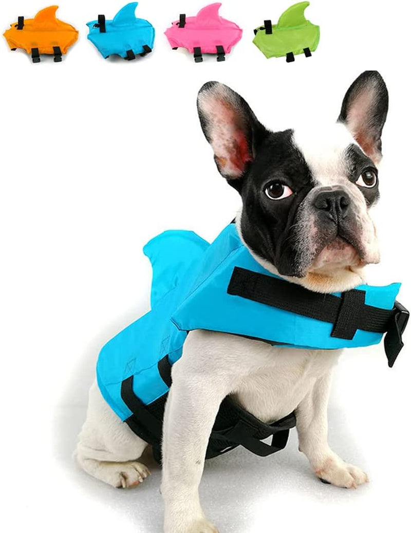 Dog Life Jacket- Preserver with Adjustable Belt, Pet Swimming Shark Jacket for Short Nose Dog (Pug,Bulldog,Poodle,Bull Terrier) (M, Orange)