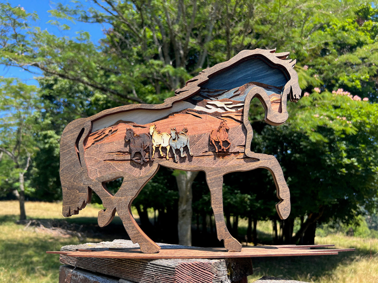 3D Layered Wood Horse Wall Art - Handcrafted Rustic Equestrian Decor - Unique Gift for Horse Lovers
