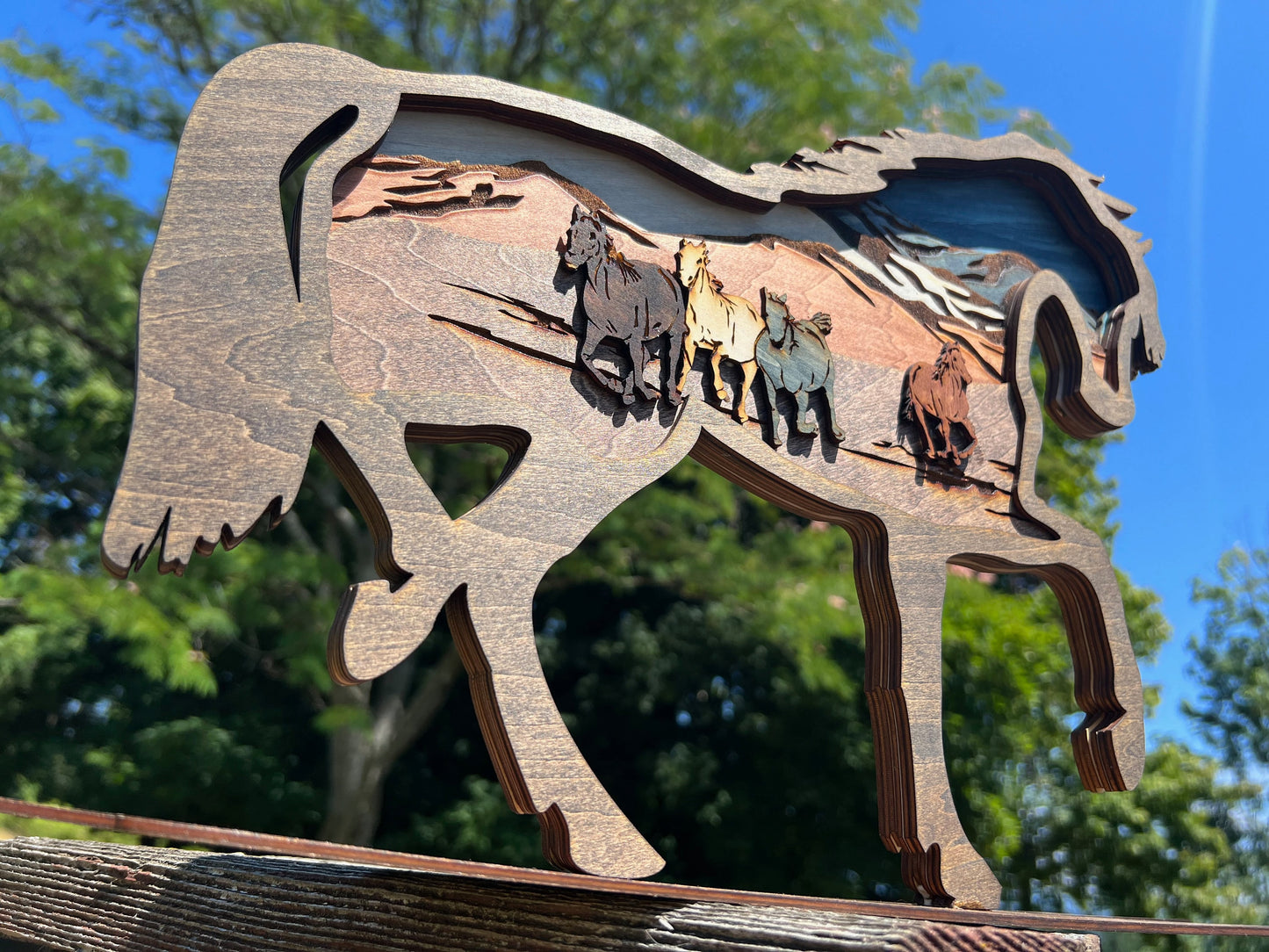 3D Layered Wood Horse Wall Art - Handcrafted Rustic Equestrian Decor - Unique Gift for Horse Lovers